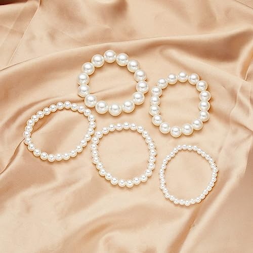 Layered Pearl Stretch Bracelets Set for Women Stackable Bracelets for Girls Multi Layer costume Pearl Bracelet Wedding Bracelets for Bridesmaids Brides Bridal Bracelet 5 Pcs3