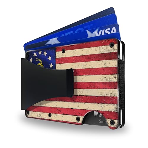 CREWZ Custom Dont Tread On Me Gadsden American Flag Minimalist Rfid Wallet For Men - Aluminum Credit Card Holder Front Pocket Slim Money Clip Accessories Gifts For Men 2nd Amendment Patriot2