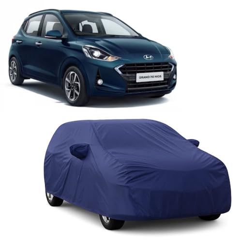 Image of Car Body Cover Compatible with Hyundai Grand i10 Nios | Water, Dust & UV Protection | Mirror Pockets | Elastic Grip | Triple Stitch i10 Nios Car Cover (Blue)