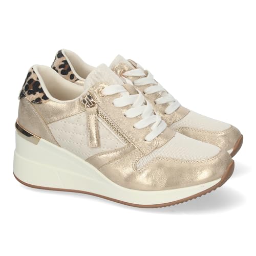 shoes&blues.es 81986 Zapatilla para Mujer, con Cuna, Cremallera de Adorno, y Cierre de Cordones, Primavera Verano 2021. Talla 40 Oro
