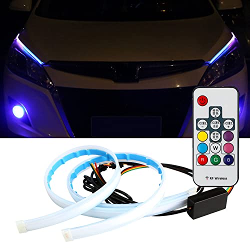 Miytsya 2 PCS Car Headlight LED Strips, 24Inch RGB Multi Color Car Headlight Led Strip, Waterproof Car Headlight Surface Strip Tube Light Neon Turn Signal Lights DRL Switchback Light (Multicolor)