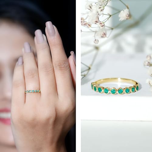 Real Emerald Half Eternity Band for Women, AAA Quality, Certified Emerald Anniversary Ring (Ready to Gift)2