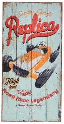 Voiture de course rétro tableau en bois vintage 48x24 cm salon et bureau de passionné