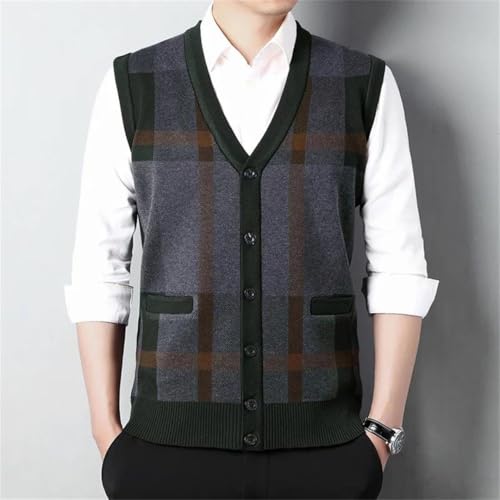 Men Winter Knitted Sweater Vest Plaid Print Casual Daily Slim Fit Cardigans Sweaters Vests4