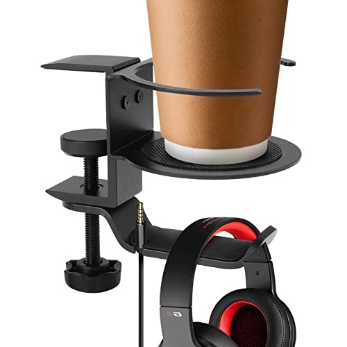 Color You Headphone Hanger Table Cup Holder 360Â° Rotation Headphone Holder Cup Holder Desk Headphone Hook Desk Cup Holder Clamp with Cable Organizer Universal Fit Headphone (Style A)