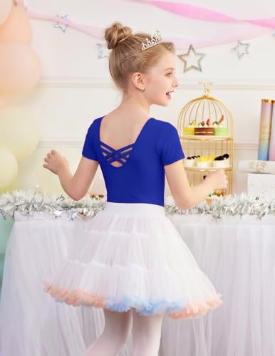 Image of Zaclotre Girls Gymnastics Leotards Crisscross Back Ballet Dance Outfits | Team Basic Leotard,Classic Short Sleeve,Hollow Back,High Stretch,Perfect Fit,Soft Cotton,Breathable,Ballerina Costume