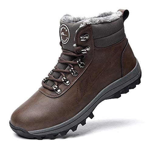 Men Winter Snow Boots, Soft Warm Sole Fur Lined Waterproof Anti Klip Ankle Boots Hiking Climping Walking Booties, Brown