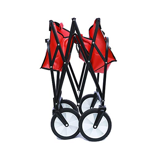 Carretilla Plegable Portátil de Jardín Resistente, con Ruedas de Goma de 8", Porta Vasos, para Compras y Picnics en Parque, Playa y Camping, Carretilla Utilitaria Plegable al Aire Libre (Rojo) miniatura 7