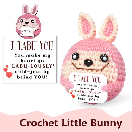 I Love You Crochet Bunny Gift, 'I LABU YOU' Positive Gifts, Handmade Bunny Gifts with Emotional Card, Birthday Christmas Stocking Stuffers Anniversary Presents for Her Women Girlfriend Wife (Pink) — view 2