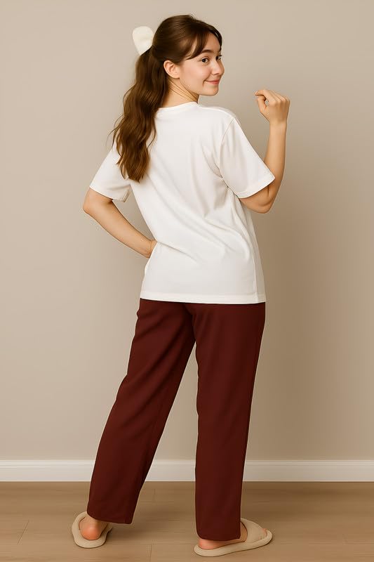 Image of My Swag Womens Cotton Nightwear Set | Dreamy Nights Printed T-Shirt with Relaxed Fit Pajama | Perfect for Sleep & Home
