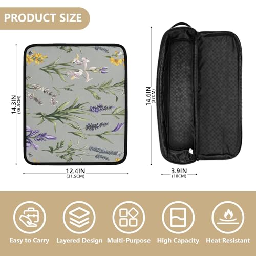 Bolsa de Viaje para Herramientas de Pelo y Tapete Resistente al Calor con Cremallera Impermeable para Planchas, Rizadores y Alisadores, Diseño Flores de Iris Gris miniatura 4