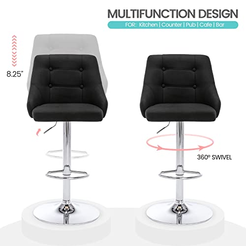 Brage Living Swivel Bar Stool With Back, Adjustable Fabric Tufted Barstool, Upholstered Counter Height Airlift Bar Chair For Kitchen Dining Cafe (Black) #TOP4