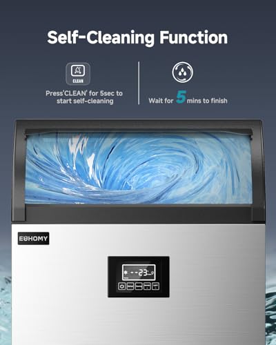 Image of EUHOMY Commercial Ice Maker,300lbs /24H,Stainless Steel Under Counter Ice Machine with Water Filter,44lbs Storage Capacity, 126 Cubes in 8-12 Mins, Freestanding Ice Machine for Home /Bar /Cafe /Restaurant