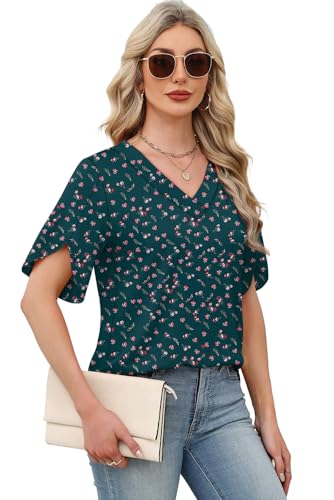 Image of WIHOLL Womens Summer Tops Short Petal Sleeve Shirts Fashion V Neck Womens Clothing