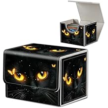 Card Deck Box for MTG, Microfiber Lining and Waterproof PU Leather Large Size Card Box, Fit 100+ Single Sleeved Cards, Strong Magnet Collectible Card Storage Box Fit TCG Fit MTG,Black Cats Butterflies