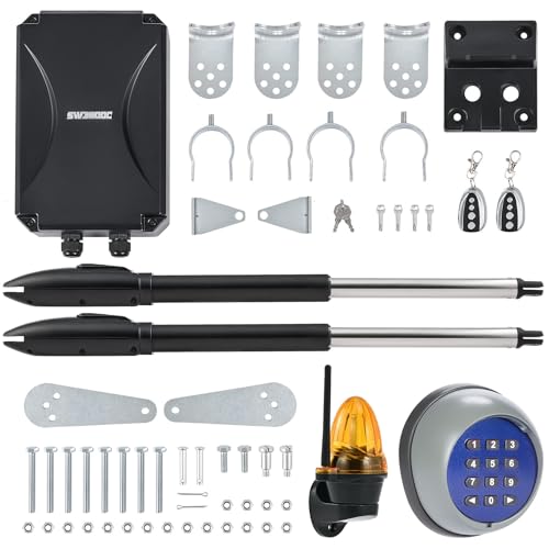 CO-Z Dual Swing Gate Opener Kit, Electric Gate Opener for Doors up to 300kg*2 5.5m, Driveway Home Garden Gate Opening System for Double Gates with Remote Controls & Warning Light & Wireless Keypad