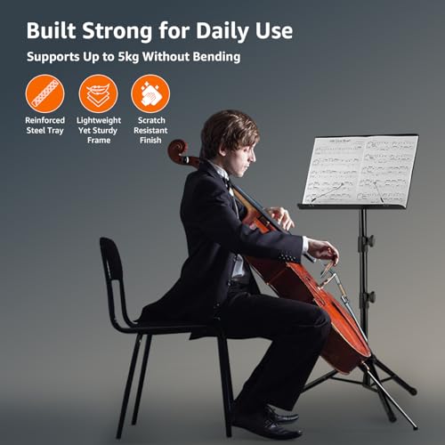 Image of Amazon Basics Orchestral Sheet Music Stand - Portable Black Design for Musicians and Performers