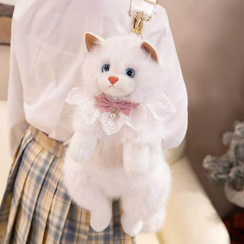 Image of Women Animal Teddy Bear Plush Backpack with Adjustable Straps (Ragdoll white)