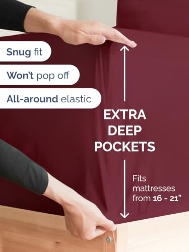 Image of Extra Deep Pocket Twin XL Size Sheet Set - Breathable & Cooling - Burgundy