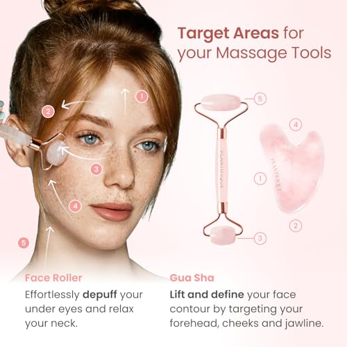 PLANTIFIQUE Rose Quartz Roller and Gua Sha