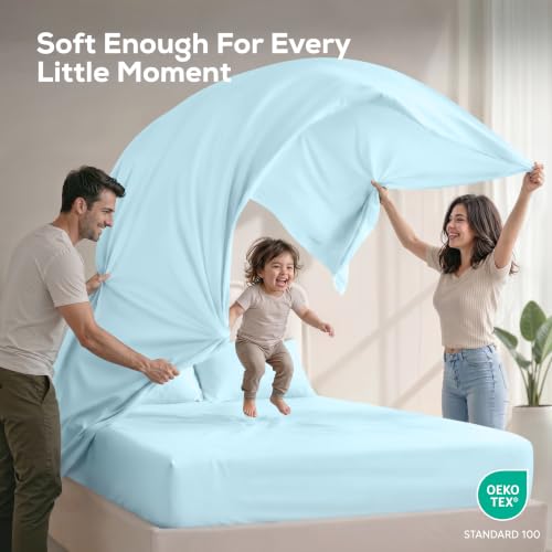 Image of Utopia Bedding Queen Bed Sheets Set - 4 Piece Bedding - Brushed Microfiber - Shrinkage and Fade Resistant - Easy Care (Queen, Ice Blue)