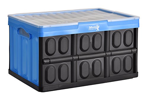 Muscle Rack FPSCWL-Blue Folding Plastic Storage Crate with Lid Blue, 11.8