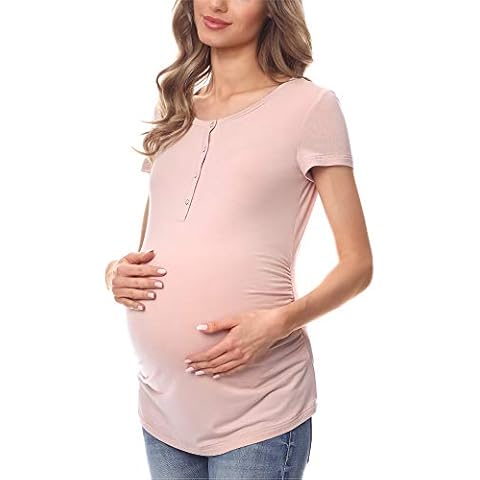 Be Mammy Damen Umstands Shirt Bluse mit Stillfunktion BE20-224 (Puderrosa (Kurzarm), XXL) Cover
