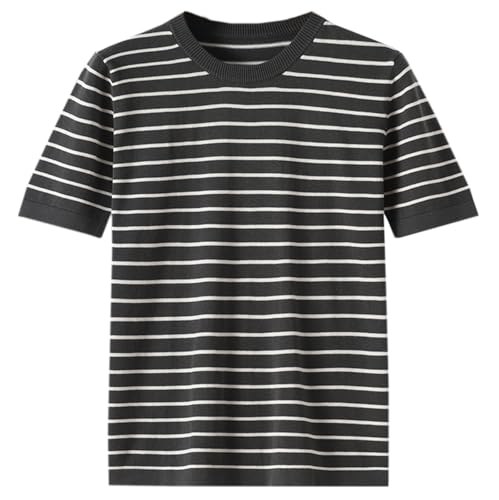 DAIMIDY Mens Short Sleeve Sweater Striped Casual Crewneck Knitwear Tops