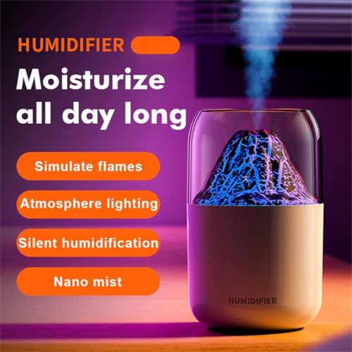 Image of STARQ Volcano Flame Aroma Humidifier with LED Night Light, Cool Mist Diffuser, USB Powered, Portable Air Purifier for Home, Office & Bedroom, White
