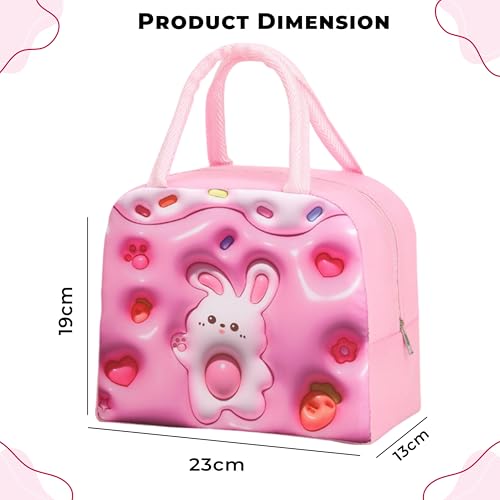 Image of Kraptick Printed Lunch Bag - Insulated Travel Tiffin Bag for Kids & Adults, Reusable Lunch Bag for Office, School Meal Organizer (Pink Bunny) (Pack of 2)
