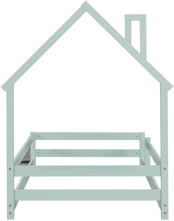 Miniatura 15 de DHAEY Cama de piso para niños, niñas, marco de cama de madera de tamaño individual con cabecera en forma de casa y vallas para niños y niñas, cama