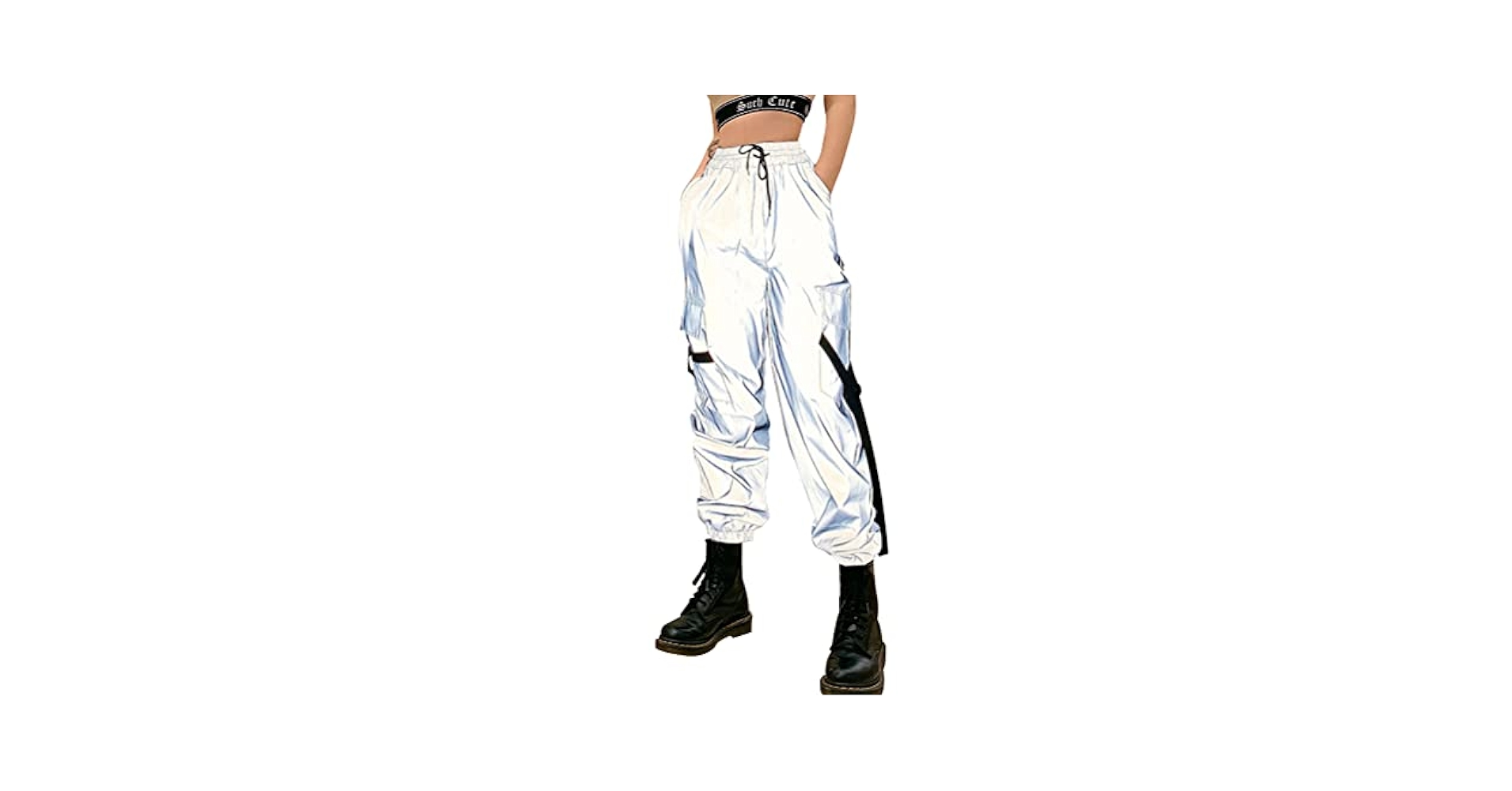 Amazon.com: LZLRUN Streetwear Hip Hop Reflective Loose Cargo