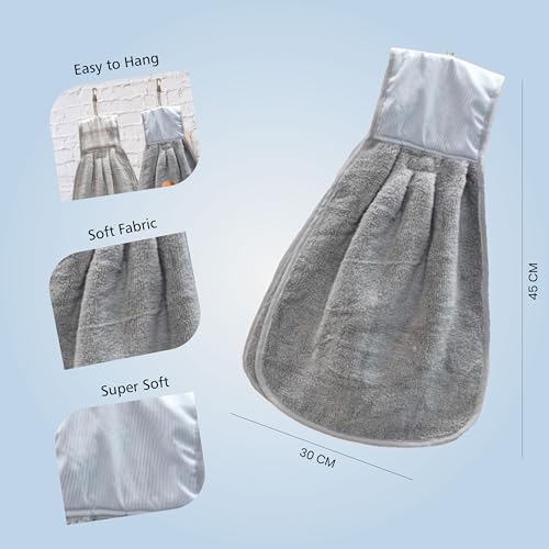 Image of Hand Towel with Loop | 600 GSM | Hanging Napkin for Wash Basin, Kitchen Sink, Bathroom| Pack of 3 in (Navy, Cream, and Grey) | Assorted