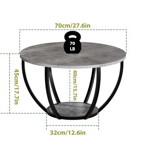 HOMERECOMMEND Couchtisch Rund,Runder Couchtisch,Sofatisch mit Ablage,Beistelltische mit stauraum,Wohnzimmertisch,Sofatisch Tische für Heimbüro,Grau – Bild 3