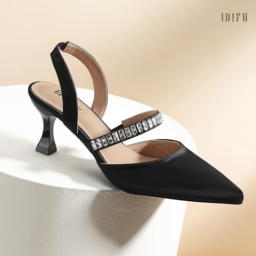 IDIFU IN3 Rhinestone Kitten Heels Closed Pointed Toe Low Strappy Dress Shoes for Women Bride Wedding Bridal Prom Heels Cute Trendy Dressy Short Slingback Pumps4