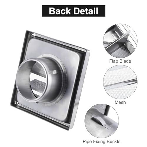 PATIKIL Dryer Vent Cover, 4 Inch, Stainless Steel Exterior Wall Outlet Vent Grille, Louvered with Moving Flap and Screen Mesh - Image 4