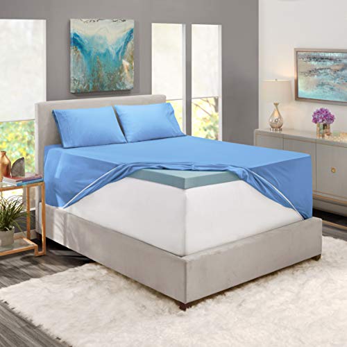 Image of Nestl Twin XL Bed Sheet Set - Calm Blue - 3-Piece Extra Deep Pocket | Instantly Soft, Night-One Ready (No Wash Required). Fits Extra Deep Pockets up to 24 Inches, 360-Degree Elastic Grip