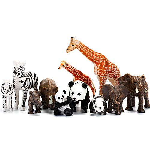 Safari Animals Figures Toys 20 Piece, Realistic Plastic Animals Figurines, African Zoo Wild Jungle Animals Playset With Elephant, Giraffe, Lion, Tiger For Kids Party Supplies Cake Topper #TOP2