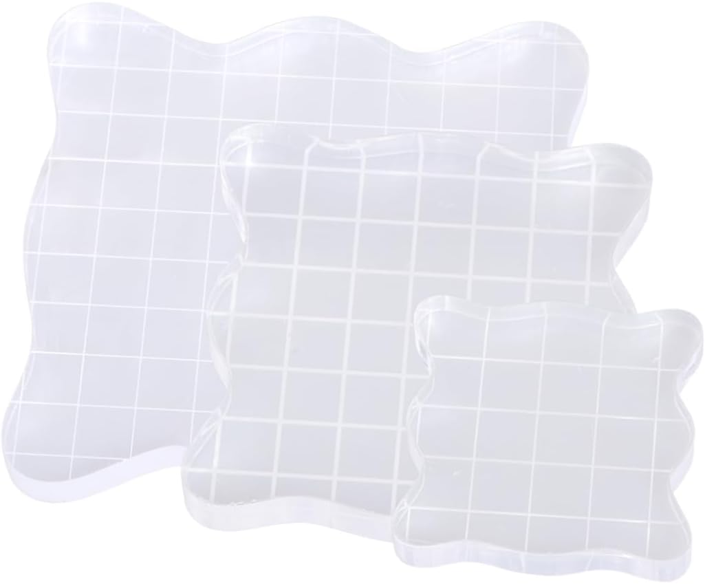TEHAUX 3pcs Acrylic Stamping Blocks Set Grid Essential Tools for Scrapbooking Crafts Invitations