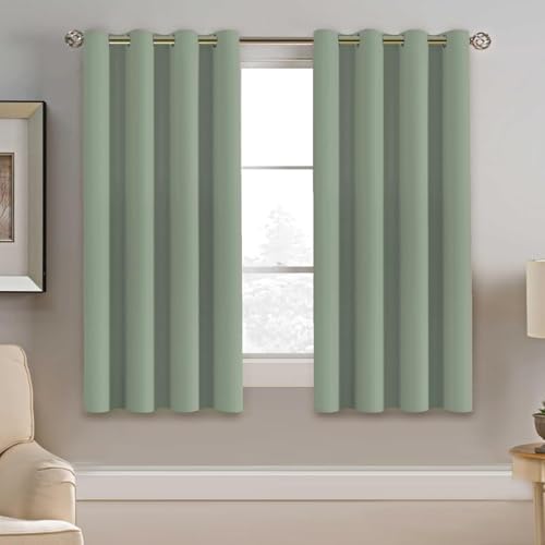 Image of H.VERSAILTEX Blackout Curtain for Living Room Thermal Insulated Window Treatment Curtain 54 inch Length Energy Saving Solid Grommet Top Blackout Drape, One Panel, Sea Grass, 52 inch W x 54 inch L