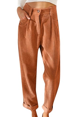 WIWIQS Womens Mid Waist Corduroy Straight Leg Pants Fall Comfy Trousers with Pockets Loose Fashion Pants