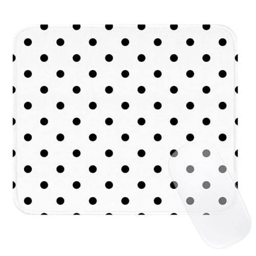 Image of Square Cute Dots Mouse Pad with Stitched Edge, Premium Waterproof Cloth Aesthetic Small Dot Mouse Mat, Non-Slip Rubber Base Funny Mousepad Desk Accessories,Dots White