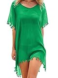 Adreamly Women's Chiffon Bathing Suit Swimwear Tassel Beach Cover Up Free Size Green