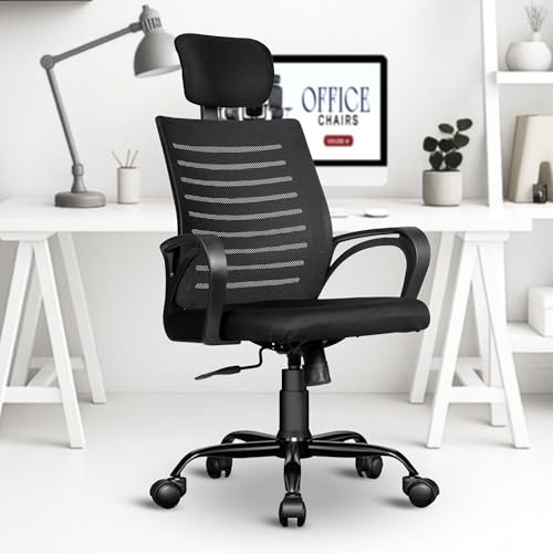 Image of MRC Boom Mesh Ergonomic Desk Office Chair with 3 Years Warranty & DIY Assembly,Tilting Mechanism, Comfortable Seat and Revolving Nylon Base Ideal for Work from Home & Study (Black, High Back)