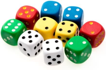 JKG® 10 Pack STANDARD GAME DICE - D6 Dice Set | Tumbling Rolling Coloured Dice | Perfect For Any Dice Board Games, STEM Educational Math Dice Games | Party Bag Filler Toy