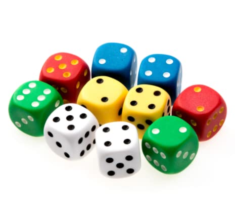 JKG® STANDARD GAME DICE - D6 Dice Set | Tumbling Rolling Coloured Dice | Perfect For Any Dice Board Games, Poker Dice Card Games | STEM Educational Math Dice Games | Party Bag Filler Toy (10 Pack)
