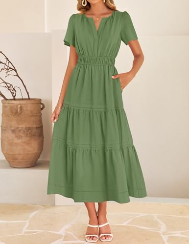 Image of ZESICA Women's Summer Casual Short Sleeve Boho Midi Dress