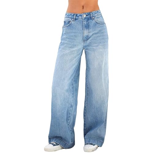 Frauen Wide Leg Jeans Gothic Baggy Denim Hosen Hohe Taille Punk Lose Gerade Hosen und Mädchen Streetwear