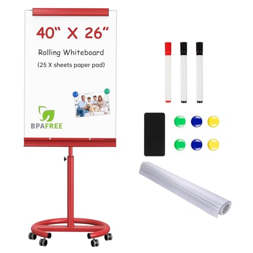Image of TSJ OFFICE Rolling Whiteboard Standing - 40 x 26 Inches Mobile White Board