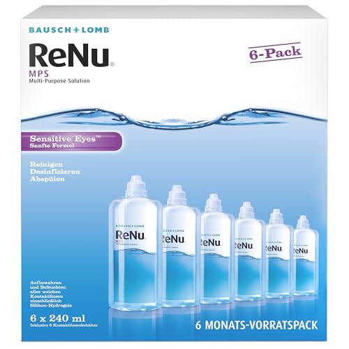 Bausch + Lomb ReNu MPS Sensitive Eyes Kombilösung - Kontaktlinsenreiniger und Aufbewahrungslösung weiche Kontaktlinsen Halbjahrespack 6 x 240 ml